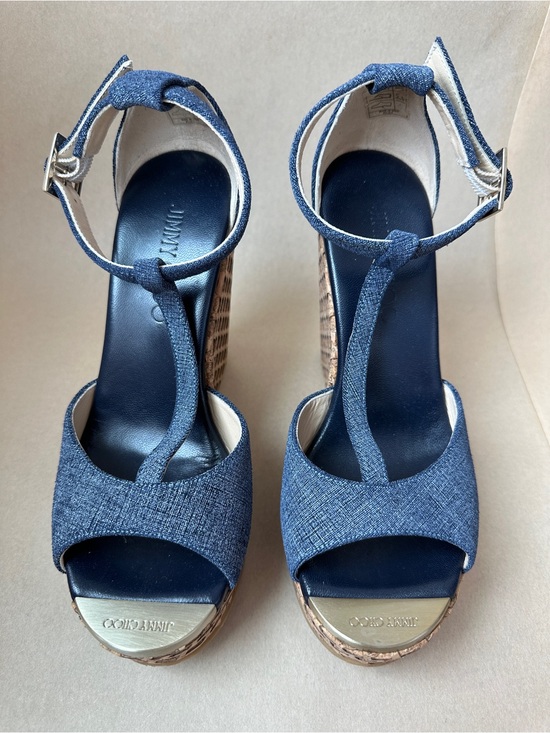 Jimmy Choo Shoes - Jimmy Choo Denim Blue Cork Platform Wedge Sandals